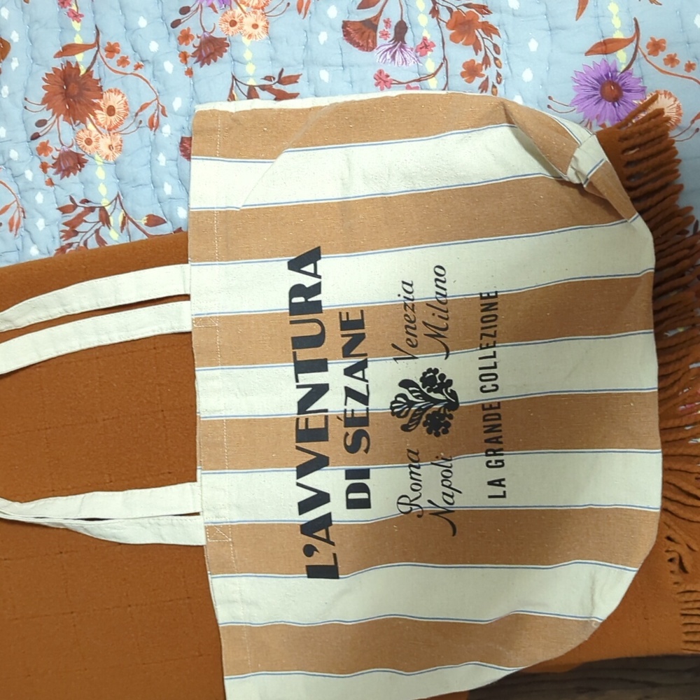 Sézane Beige and White Striped Tote